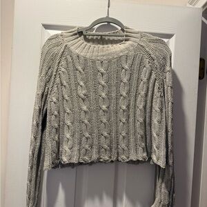 Wooden Ships Cropped Light Gray Cable Knit Sweater